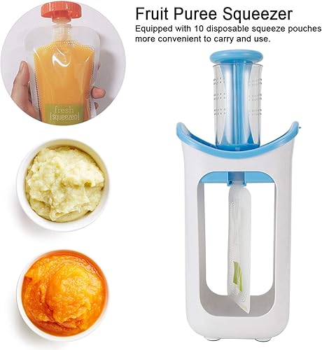 Miniatura 2 de Exprimidor de puré de frutas con 10 bolsas de compresión DIY Squeeze Station para alimentos (azul)