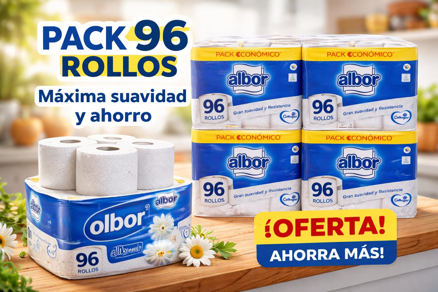 Pack Colhogar Albro, Ahorro XXL 96 Rollos Papel Higiénico WC - Olvídate de Comprar por Meses