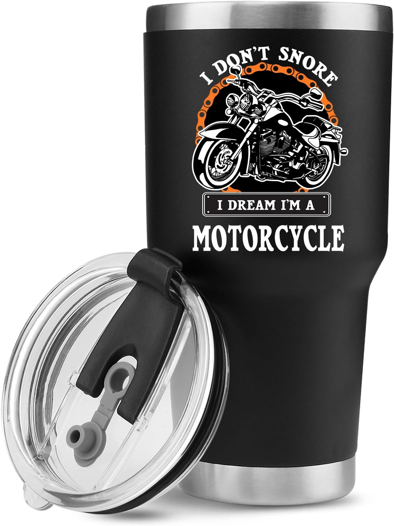 Panvola I Don't Snore I Dream I'm A Motorcycle Stainless Steel Tumbler Snorers Motorcyclist Gift Biker Rider For Dad Husband Boyfriend Uncle Travel Mug (30 oz, Black)