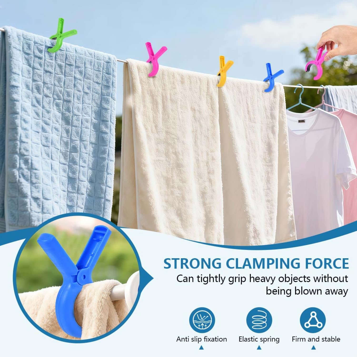 SenseYo 10 Pcs Beach Towel Clips Clamps Holder 3.7 Inch Large Beach Chair Clip Clothes Pins Cruise Pool Accessories Vacation Must Haves Keep Your Towel from Blowing Away