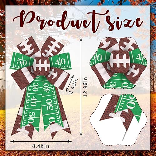 Miniatura 2 de ALIBBON 2 lazos de fiesta de fútbol para coronas, lazos de corona de otoño, lazos de Super Bowl, lazos verdes y marrones para puerta delantera,