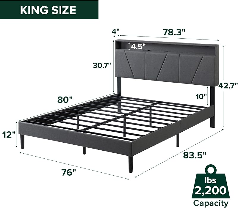 Zinus Maya Upholstered Platform Bed Frame, RGB LED Lights, King image 2