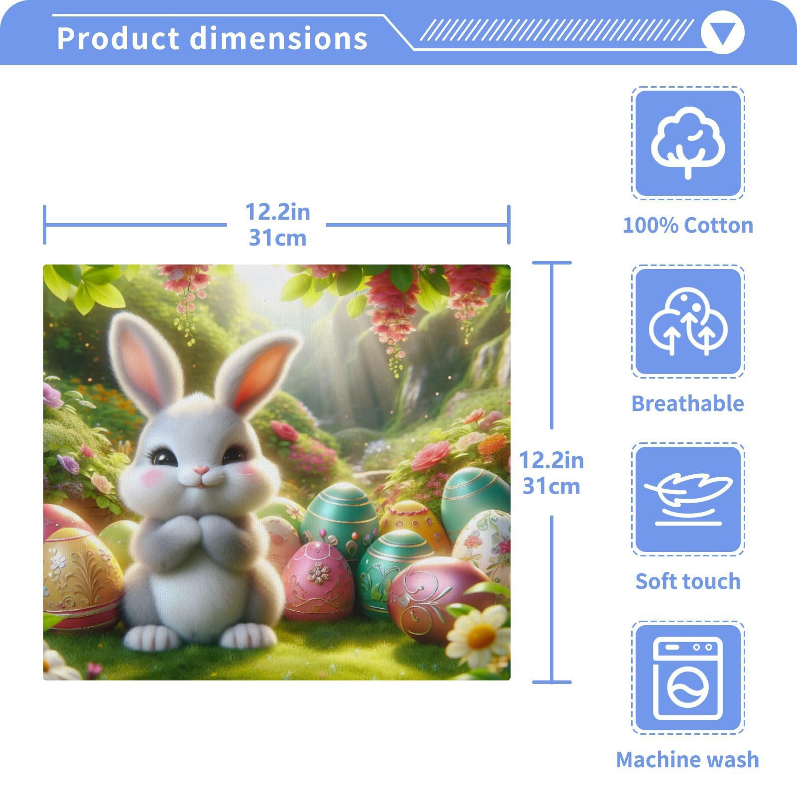Msyxl 6-Pack Cute Easter Bunny Washcloths for Bathroom, 12x12in Cotton Wash Cloths Soft Absorbent Face Cloths Towel for Your Face Body