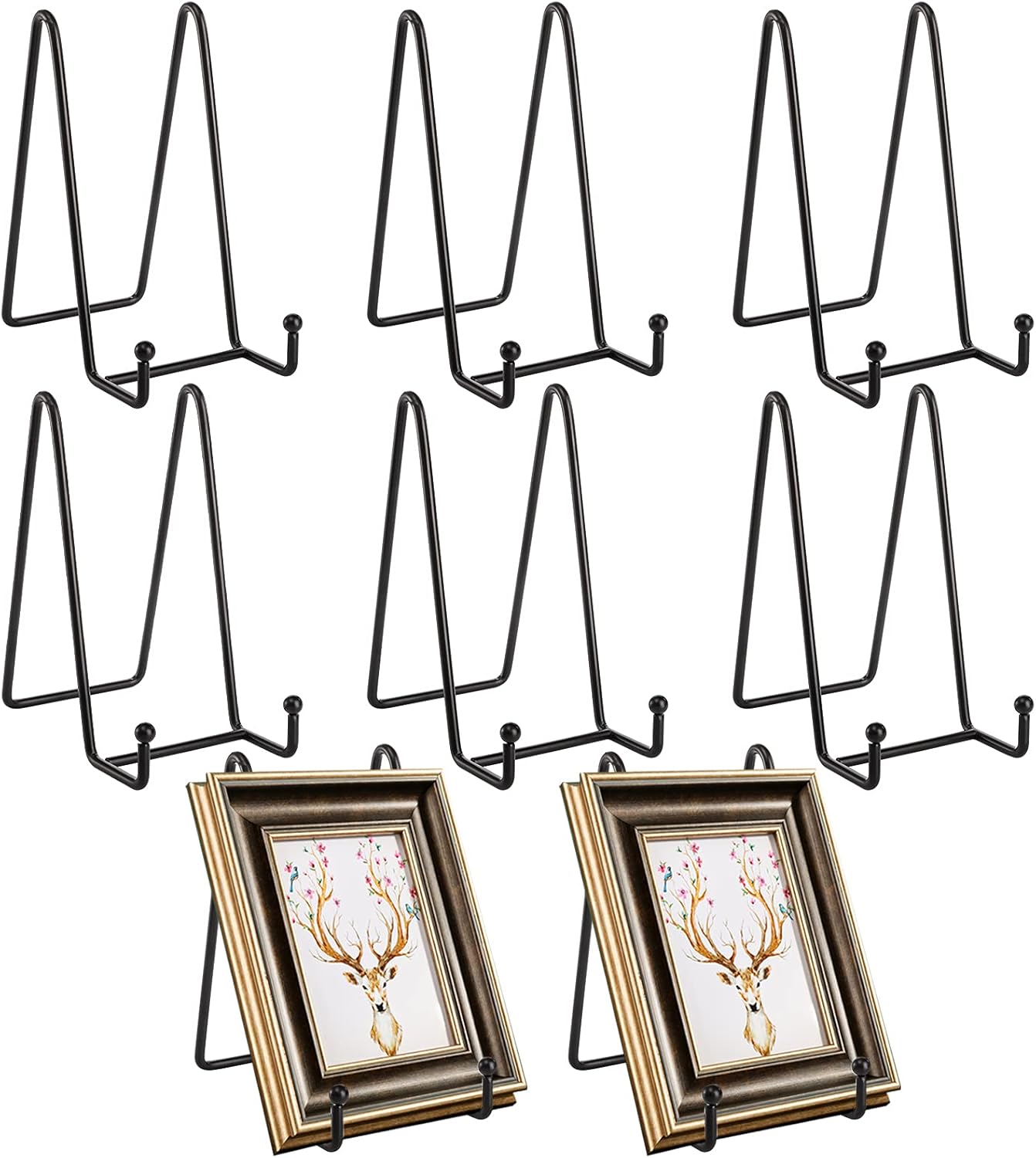 Hedume 8 Pack Iron Display Stand, 6 Inch Black Metal Easel Plate