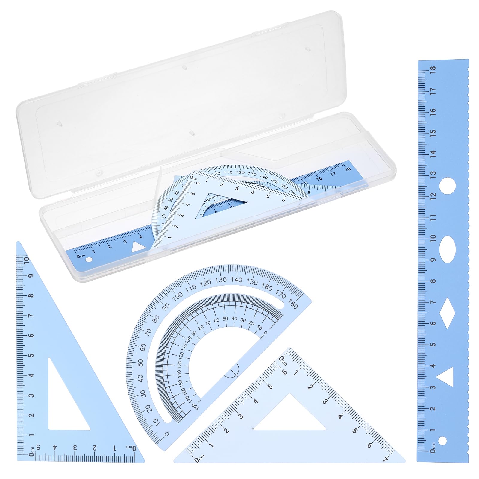 PATIKIL Geometry Set, 7 Inch Aluminum Ruler & 2 Triangles, Metal Protractor Ruler Math Drafting Measuring Tool for Home Office Math Drawing Engineering Art,Gradient Blue
