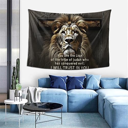 Miniatura 9 de TXIURYU Tapiz de León decoración de escritura religiosa y regalo cristiano, con el león de Judá, para dormitorio, sala de estar, dormitorio o