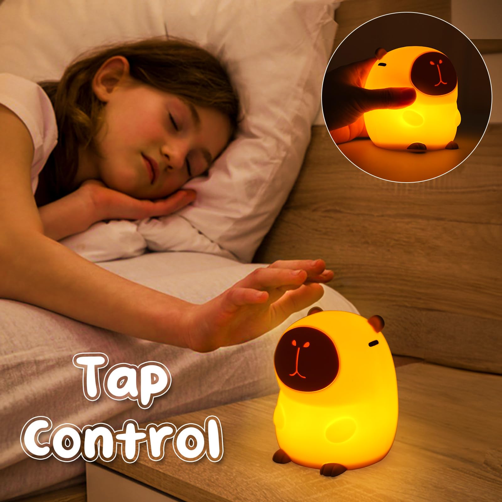 Capybara noche luz linda suave silicona niños habitación noche luz regulable animales noche luz con temporizador y grifo control, regalo de Navidad
