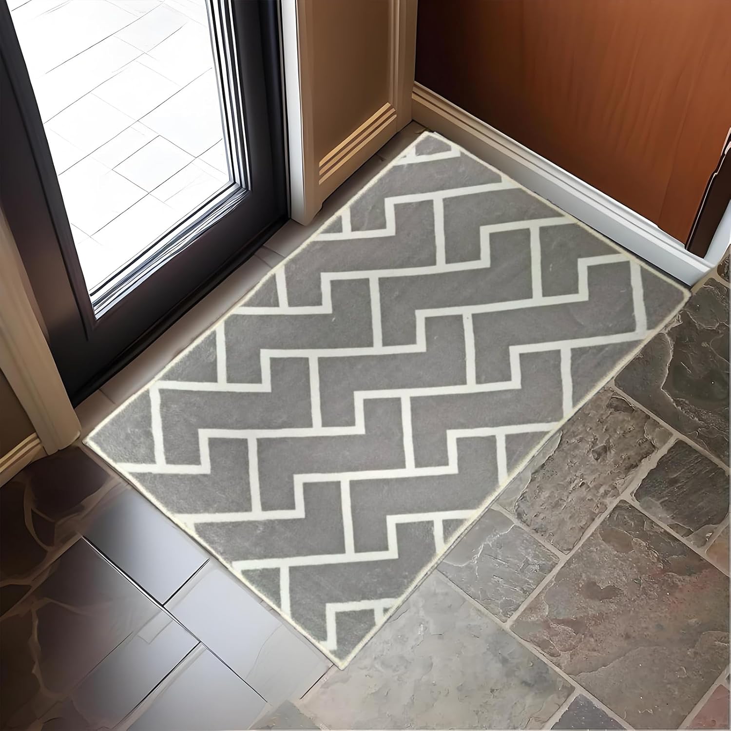 2 Pcs Front Door Mat, Non-Slip Rubber Backing, Dirt Resistant and Absorbent, Washable, Easy to Clean Low-Profile Indoor Doormat for Back Door, Entryway, Inside Entrance (Grey, 24" x 36")
