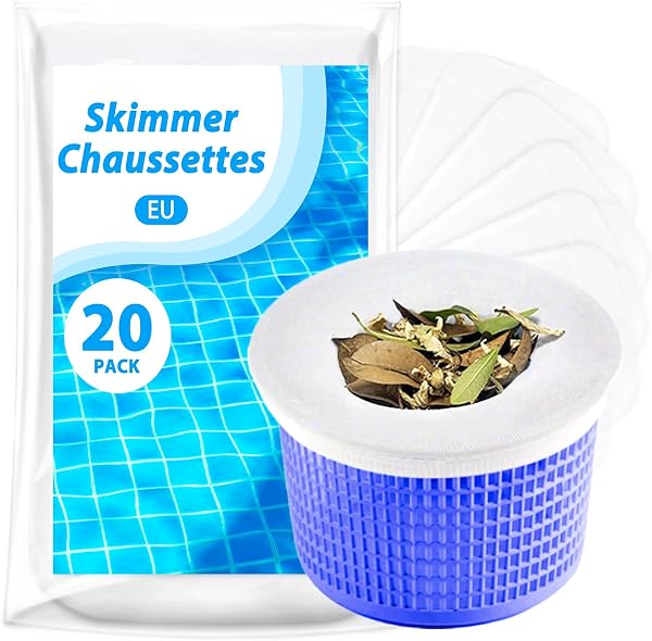 KGC Chaussette Skimmer Piscine 20 Pièce, Chaussette Skimmer Lavable & Réutilisable pour Panier Skimmer, Prefiltre Skimmer Piscine Nylon Élastique, (Convient aux Filtres de 7 à 19 cm) - 1
