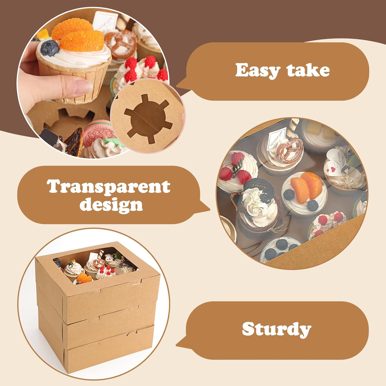 Moretoes 3pcs Cupcake Boxes, 12 Count Cupcake Containers with Window&Insert