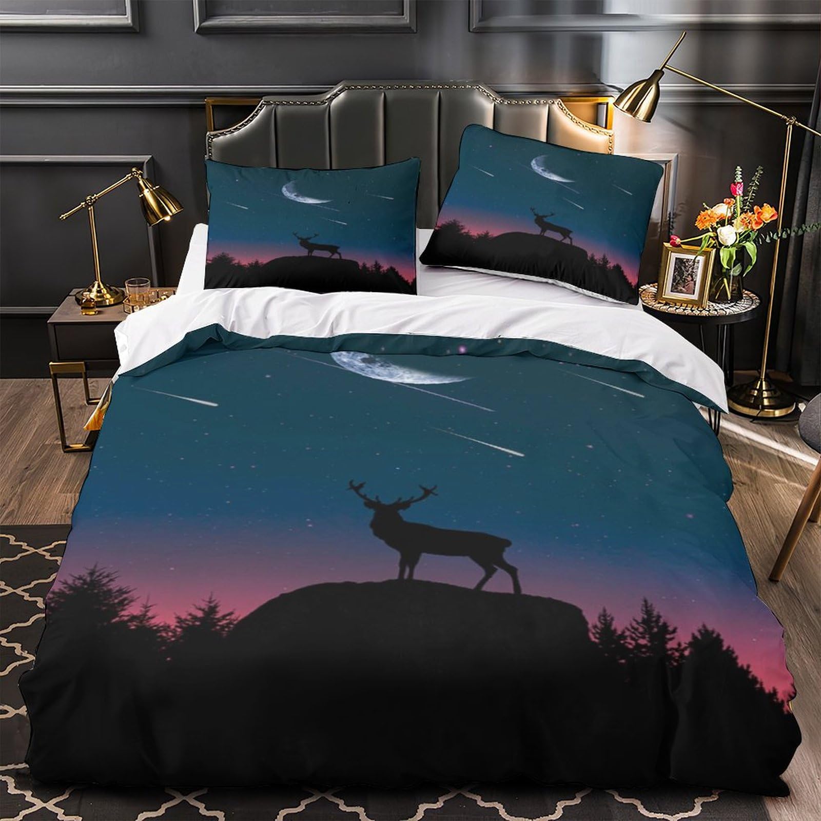 MXRMXR Deer Duvet Cover Set 3D Printed Bedding Set, Quilt Cover with Zipper Closure Comforter Cover for Childrens And Adults, Soft Microfiber Bedding Super King（260x220cm）