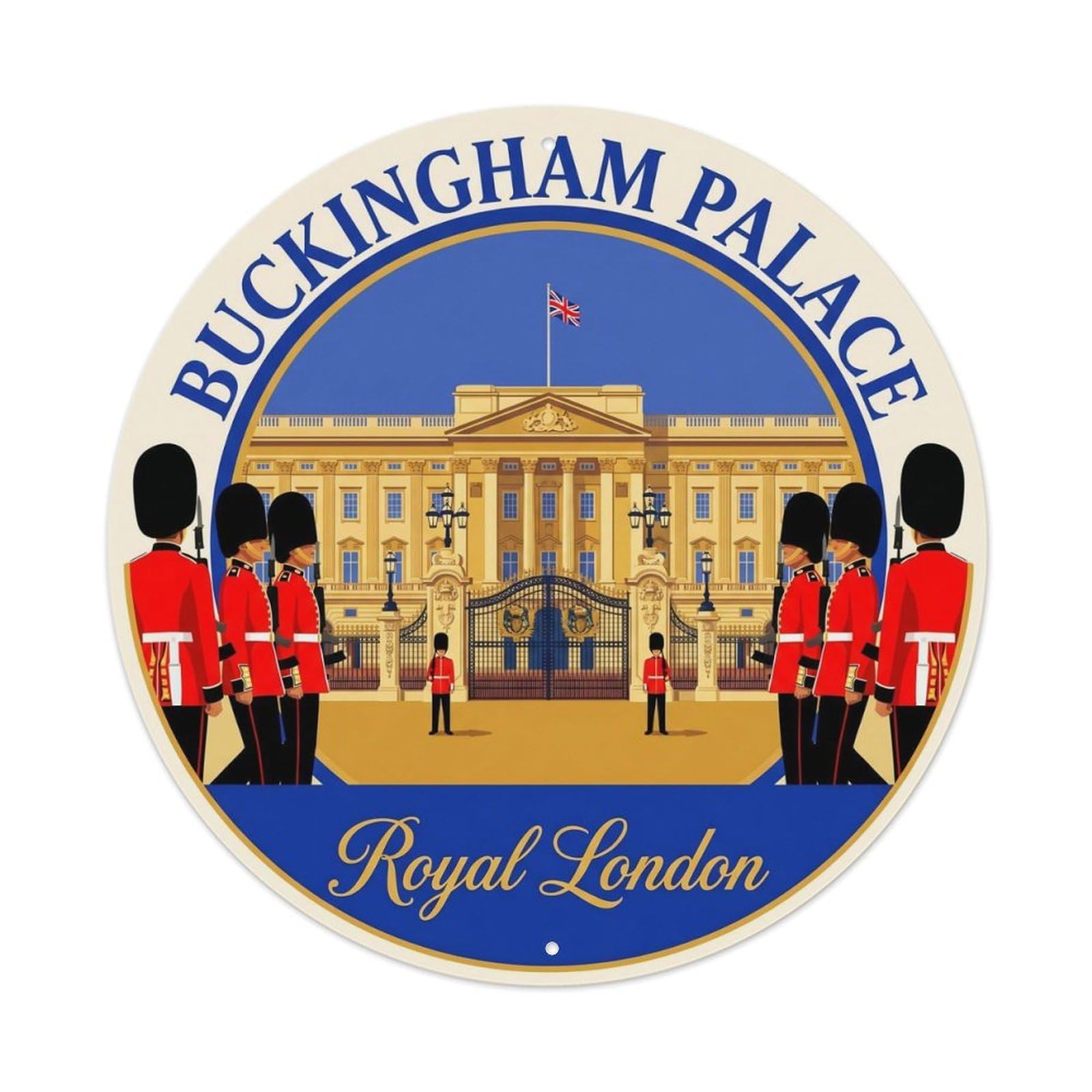 Vintage Travel Buckingham Palace London 3 Metal Tin Sign Plaque Wall Decor for Cafe, Club, Garden Round Metal Poster 8x8Inch