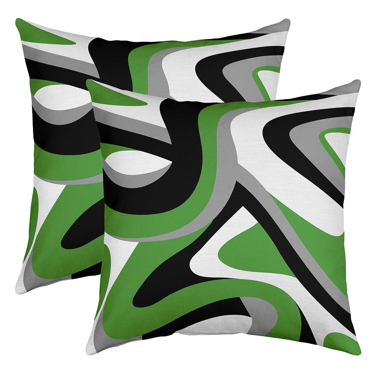 Green Black White Geometric Throw Pillow Covers Set of 2 Decor Pillowcase for Sofa Bed Chair Car Modern Abstract Cushion Case Stripe Line Outdoor Pillows Covers Room Decor 20x20 Inch