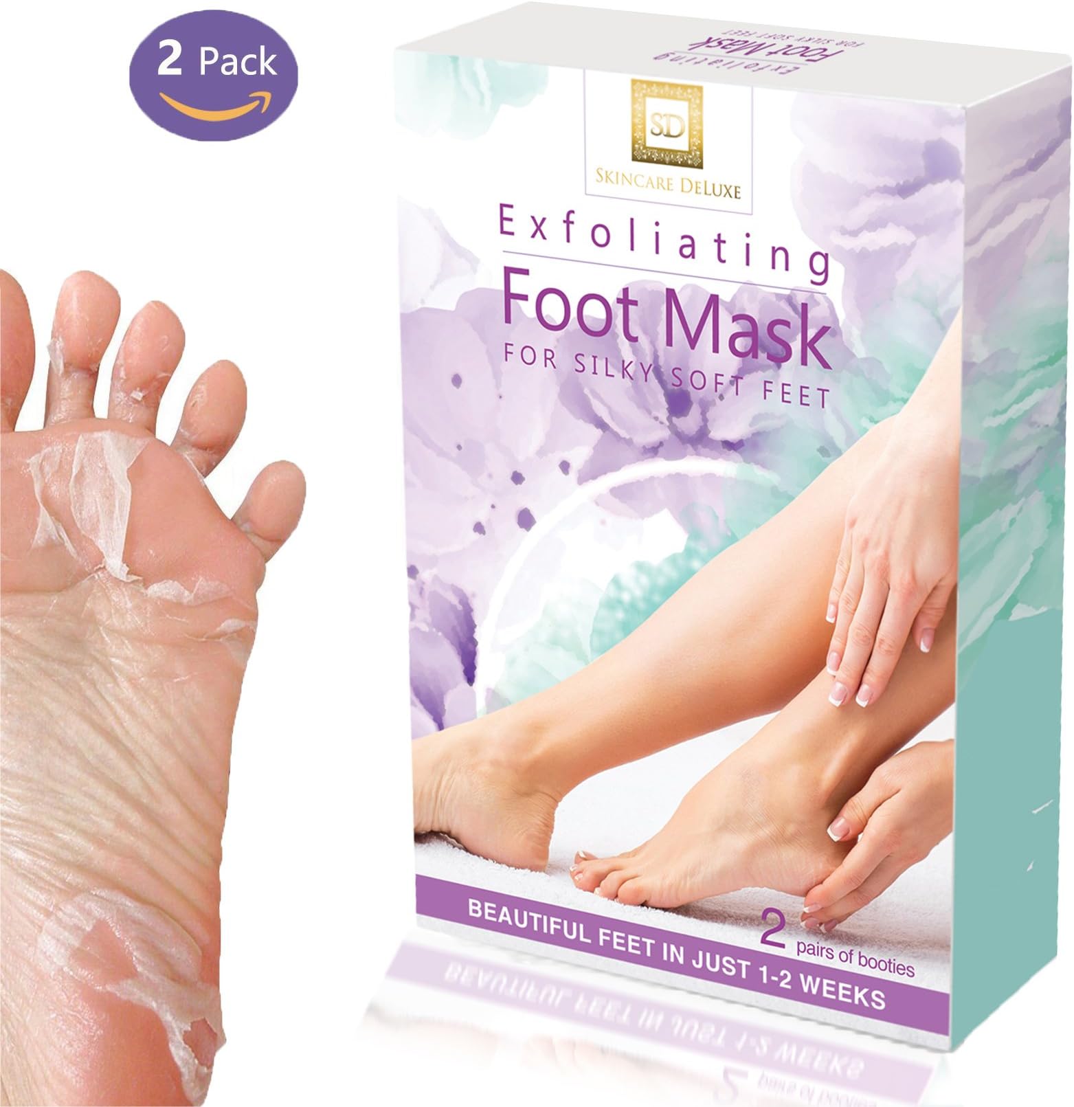 Exfoliating Foot Peel Mask for Silky Soft Baby Feet Treatment With Natural & Hydrating Extracts For Men & Women | Remove Calluses, Restore Rough Heels, Soften Skin-2 Pairs by Skincare DeLuxe