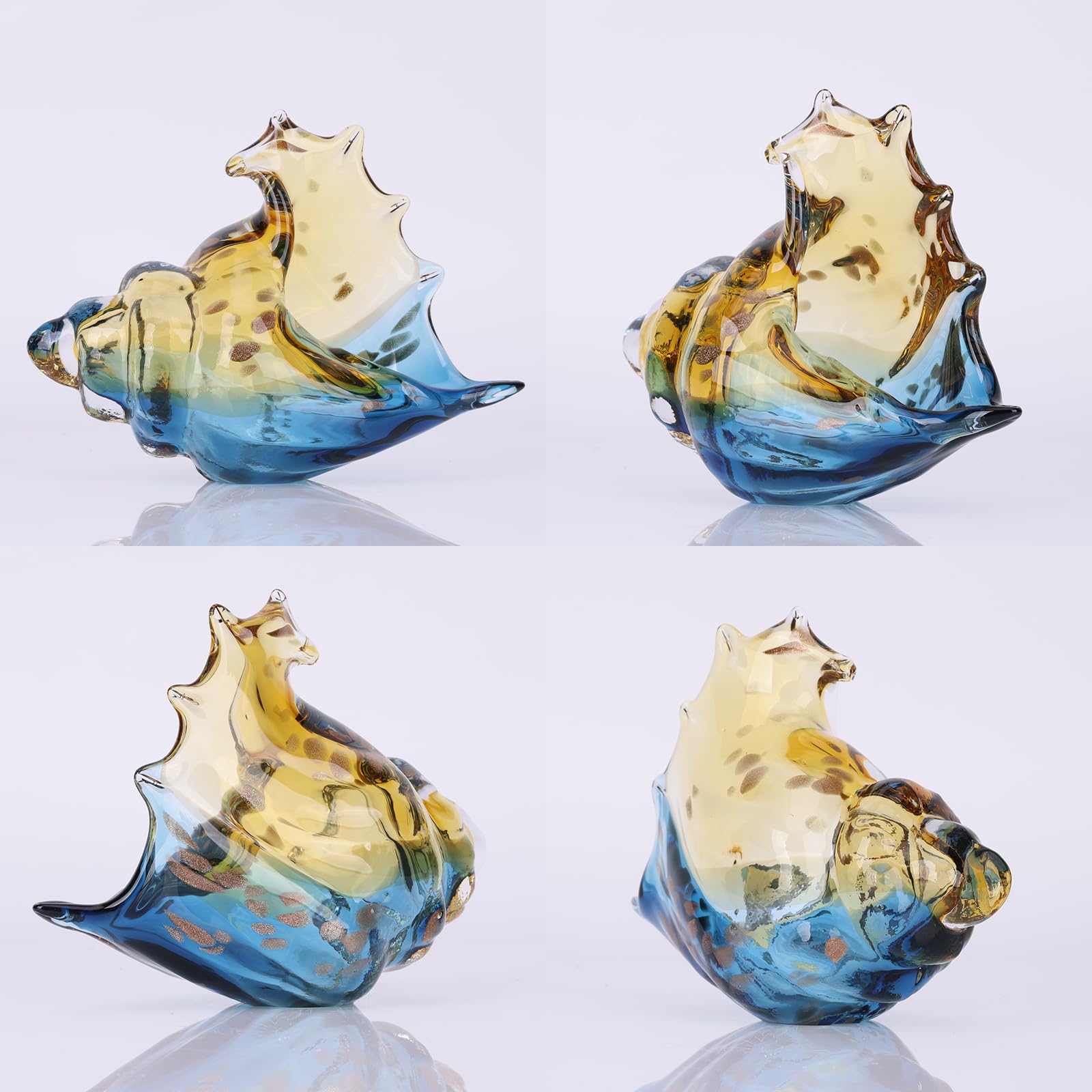 DOVDOV Statue di conchiglie in vetro soffiato a mano, statuette d'arte in vetro blu e ambrato, conchiglie per decorazioni per la casa costiera, supporto TV e libreria, ripiani del bagno e decorazione