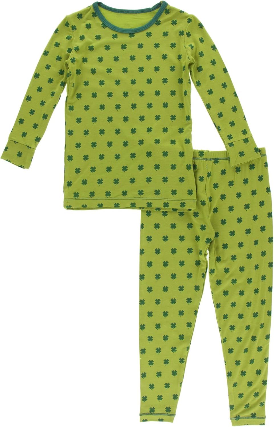 KicKee Pants Lucky Clover Pajama Set with Long Sleeve Tee, Luck Of the Irish Baby and Kid Pajamas