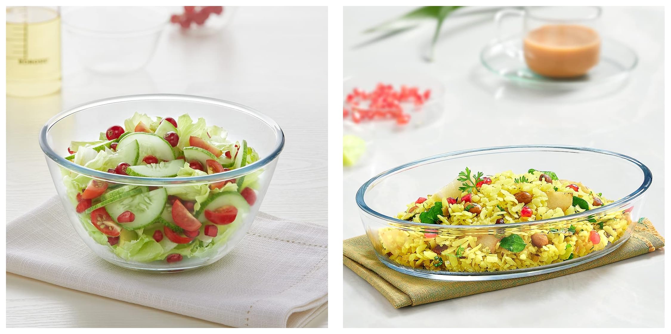 Borosil Basic Glass Mixing & Serving Bowls, Microwave Safe Bowls, Set of 1 (900 ml), Borosilicate Glass, Clear & Borosil - Oval Baking Dish, 700 ml, Transparent