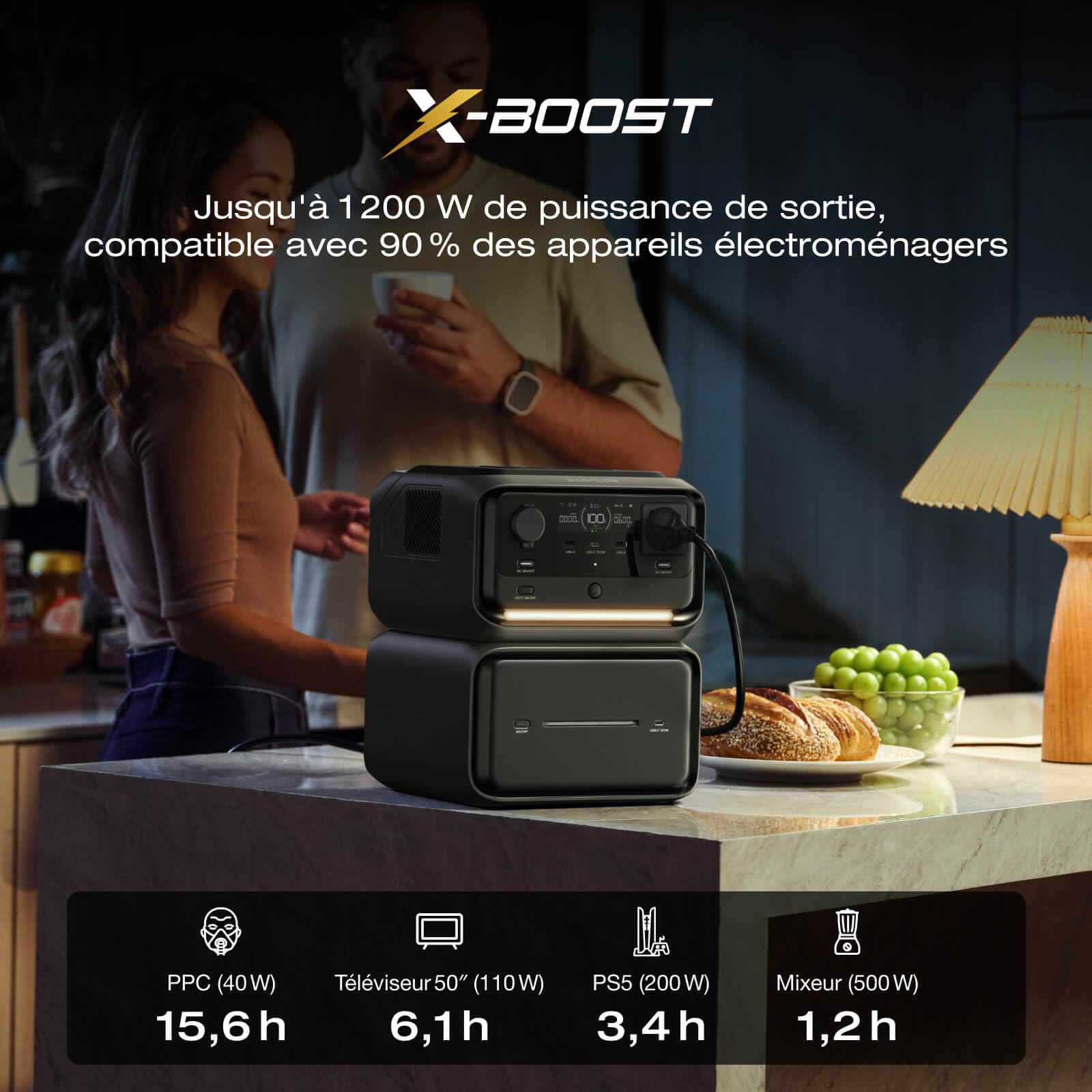Station électrique portable EF ECOFLOW RIVER 3 Max Plus sans fil et batterie externe 5000 mAh, batterie LFP 858 Wh, jusqu'à 1200 W de sortie, générateur solaire pour camping et camping-car