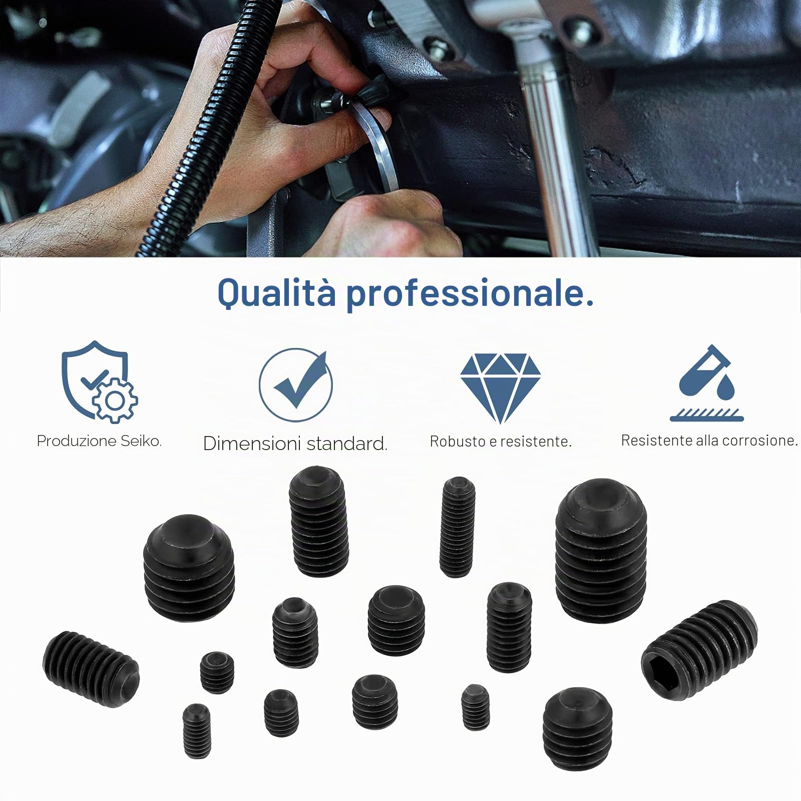 Gueenky 750 Pezzi Viti Senza Testa a Testa Esagonale, M2,5 M3 M4 M5 M6 M8 Viti Grani Filettata in Acciaio al Carbonio, Viti a Brugola Senza Testa con Chiavi Brugola