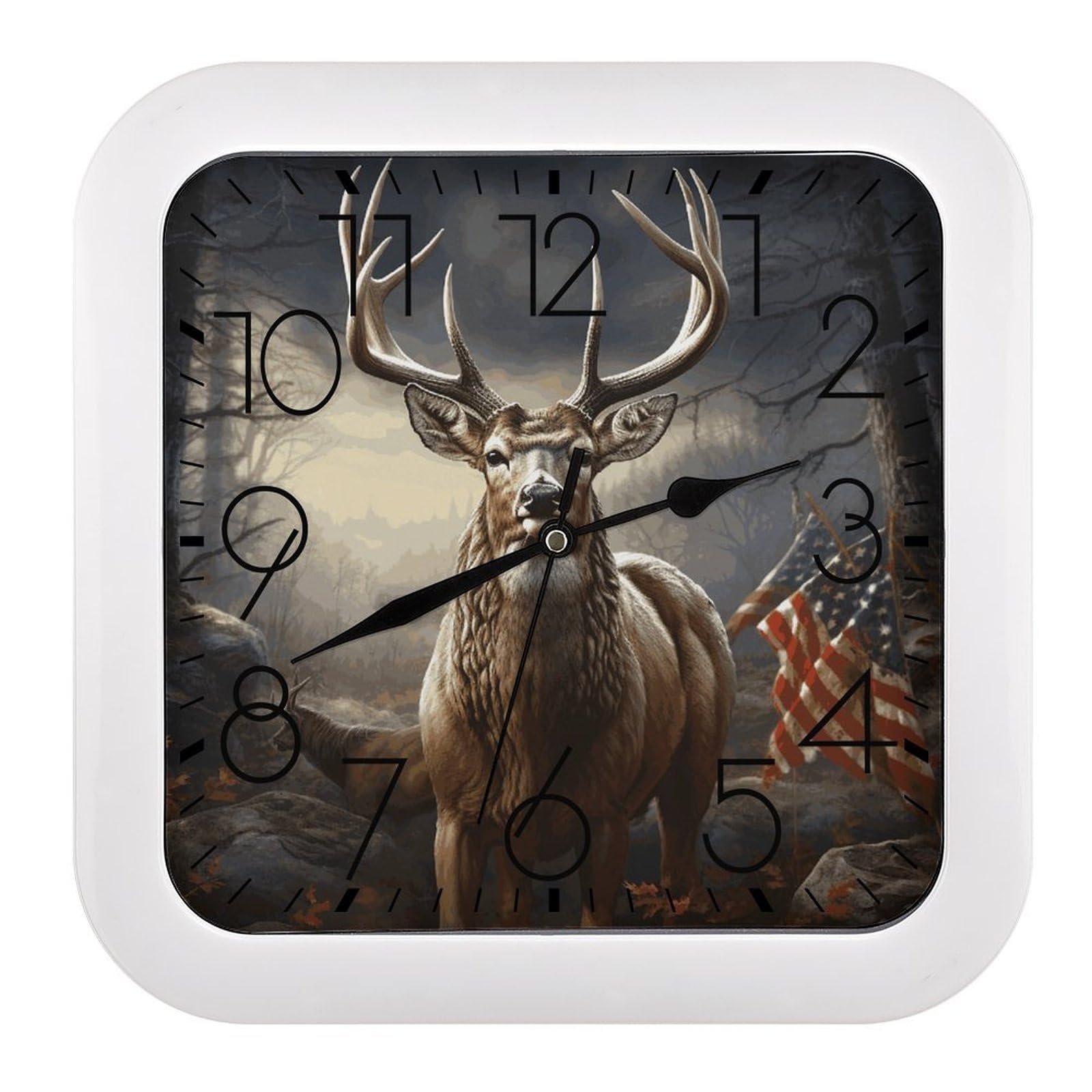 FekiLoot Deer Hunting Season Wall Clock 10.2" Modern Farmhouse Square Clocks Silent No Ticking, Wall Art and Timepiece Clock for Shelf Table Mantel Or Bedside Clocks