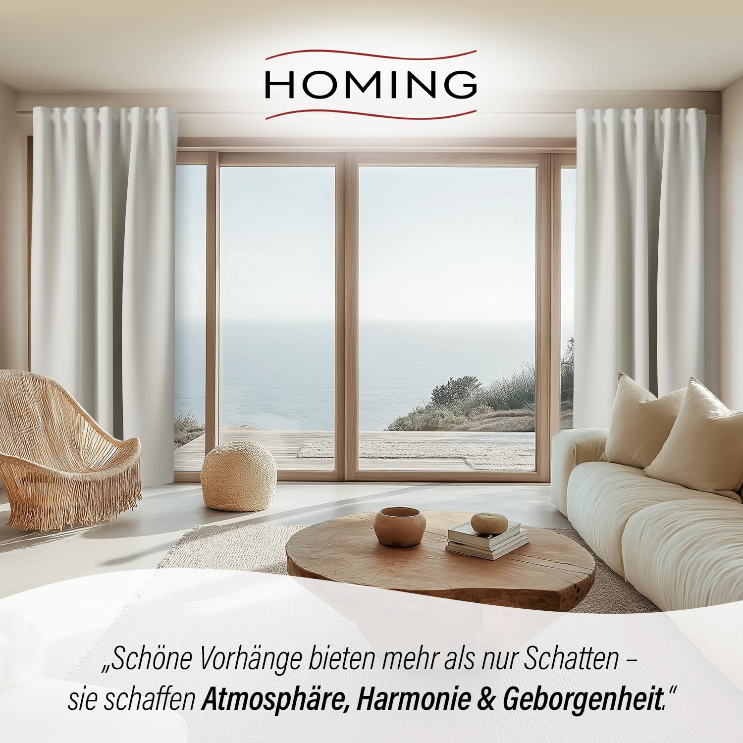 Homing Vorhang Nox Weiß | Verdunkelungsvorhang mit Multifunktions-& Bügelband | Thermovorhang Hitzeschutz | Akustikvorhang Schalldämmung | Vorhang Blickdicht | Blackout Curtain | 135x270 cm | 1 STK.