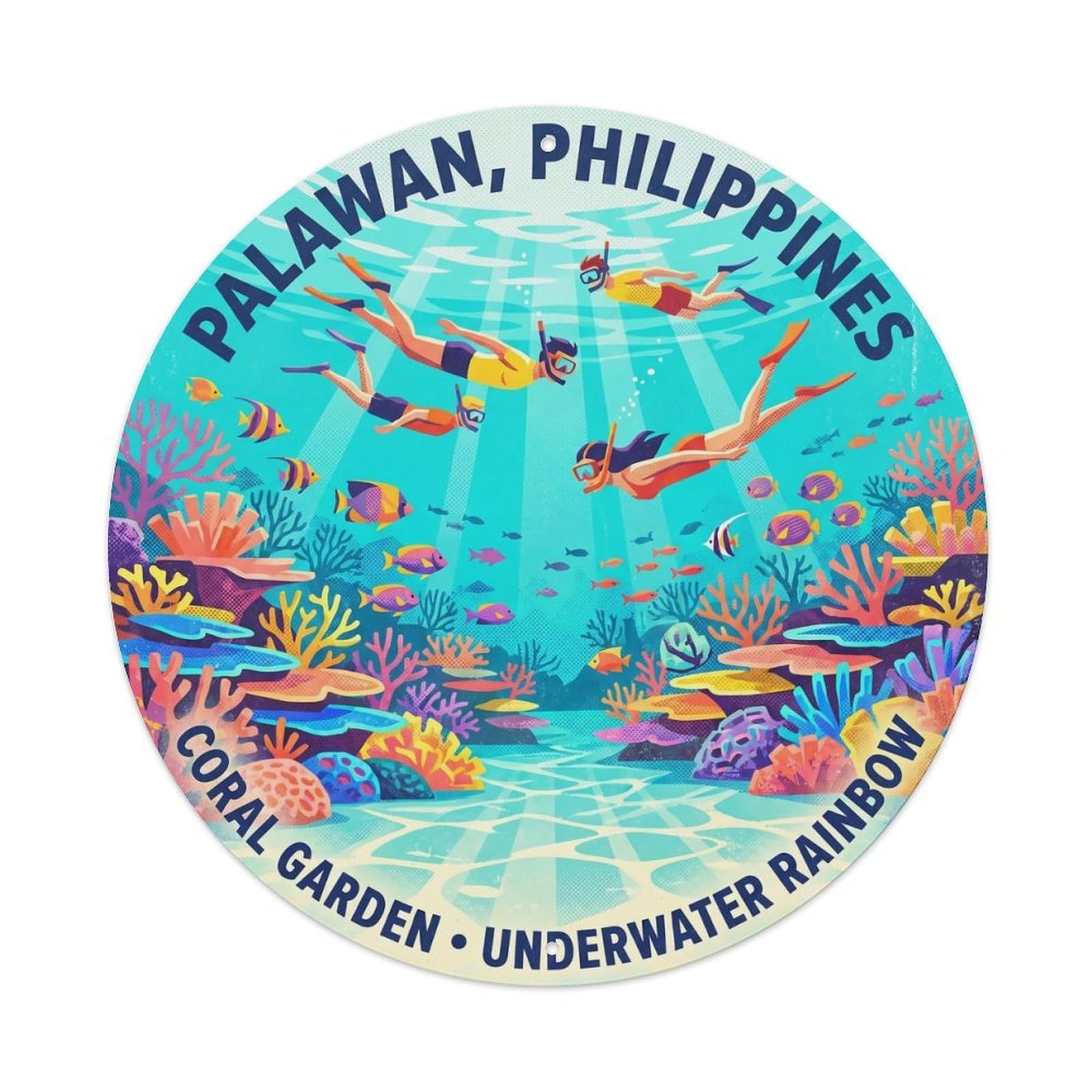 Odgynaw 8X8inch(20X20cm) Palawan Coral Garden Snorkeling Reef Travel Metal Tin Sign