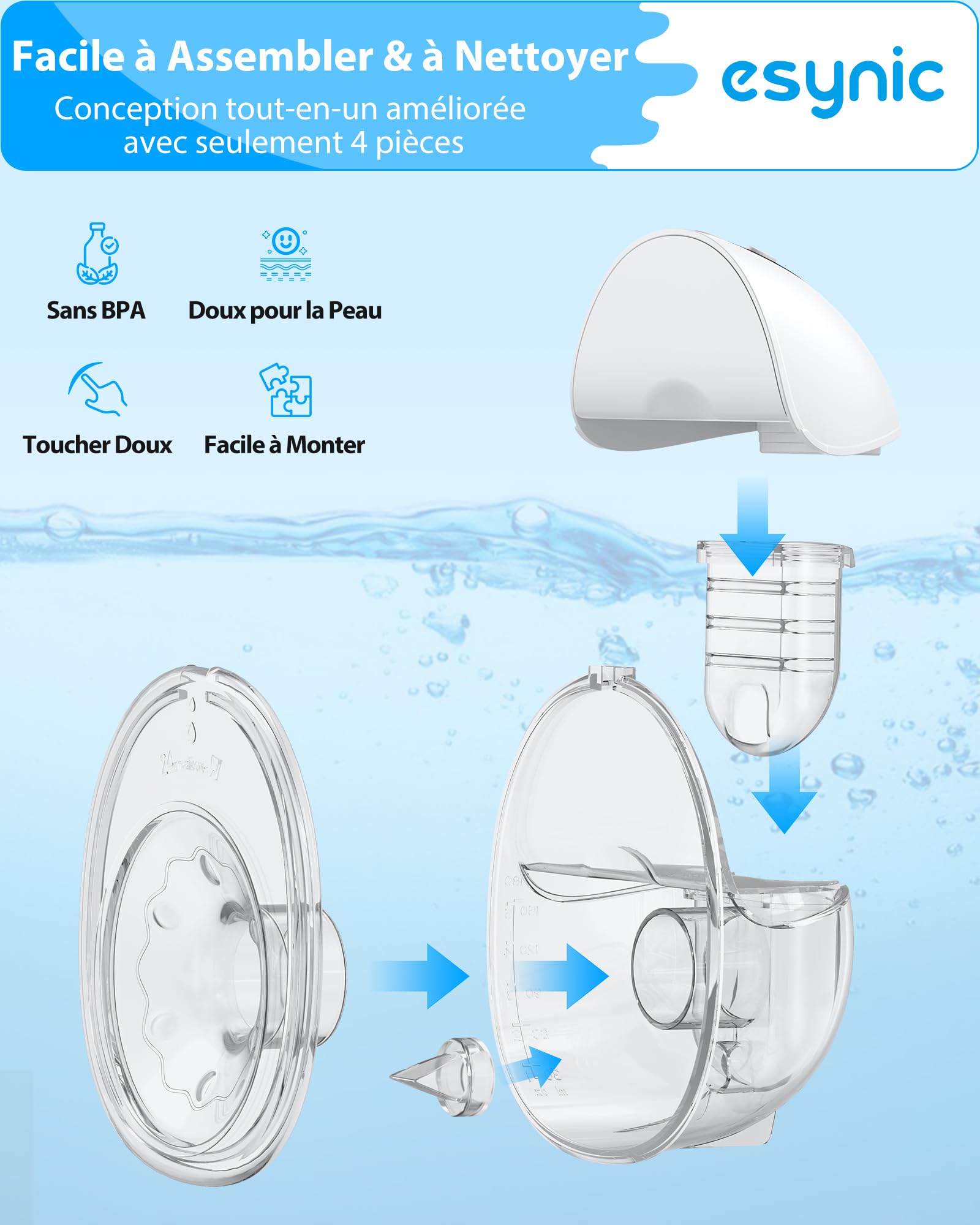 eSynic 2pcs Tire-Lait Électrique Mains Libres Rechargeable 27/24/21mm Bride | 4 Modes 12 Niveaux, Fonction Mémoire, Affichage LED, Conception à Faible Bruit, Portable Léger pour Sortie Bureau
