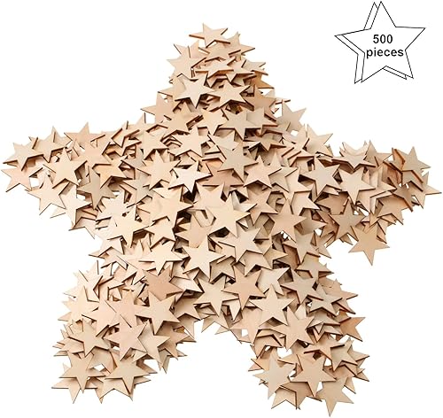 Miniatura 9 de 500 piezas de madera sin terminar en forma de estrella, piezas de madera en blanco, adornos de madera para el Día de los Caídos, Independencia, 4 de