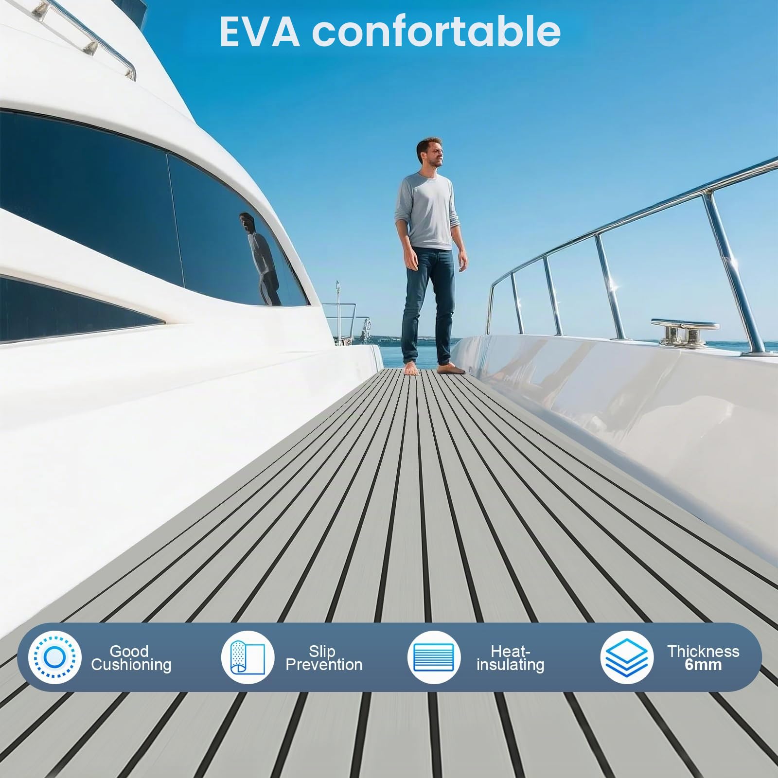 240 cm x 90 cm x 6 mm - Garniture de plafond en mousse EVA pour bateaux yacht marine - Tapis antidérapant avec dos adhésif - Revêtement de sol en bois de teck synthétique