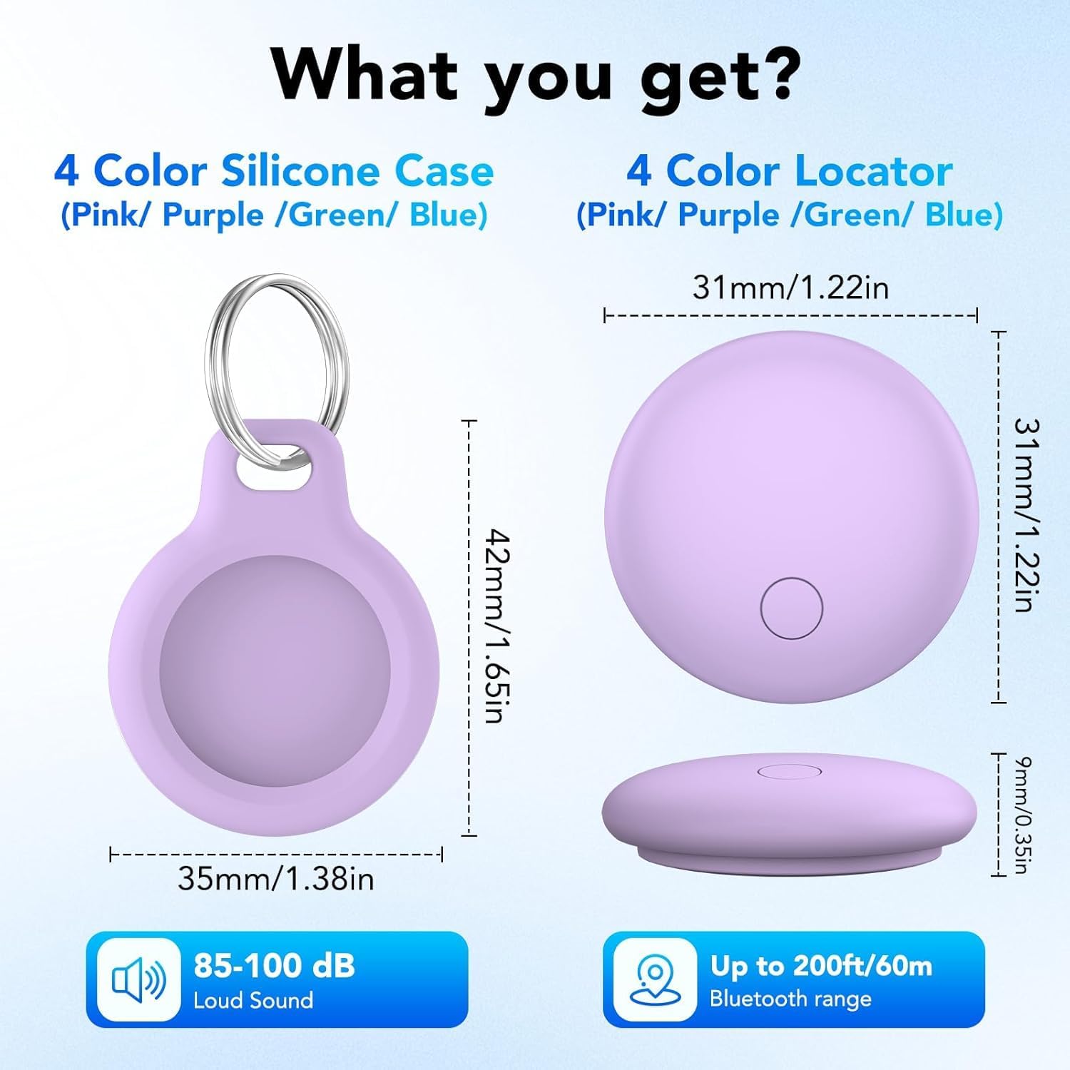 Bluetooth Schlüsselfinder 4er Pack, Smart Tag Kompatibel mit Apple Wo ist APP(nur iOS), Air Tracker Tag für Schlüssel/Gepäck/Koffer/Brieftasche, IP68 Wasserdicht, Austauschbarer Akku