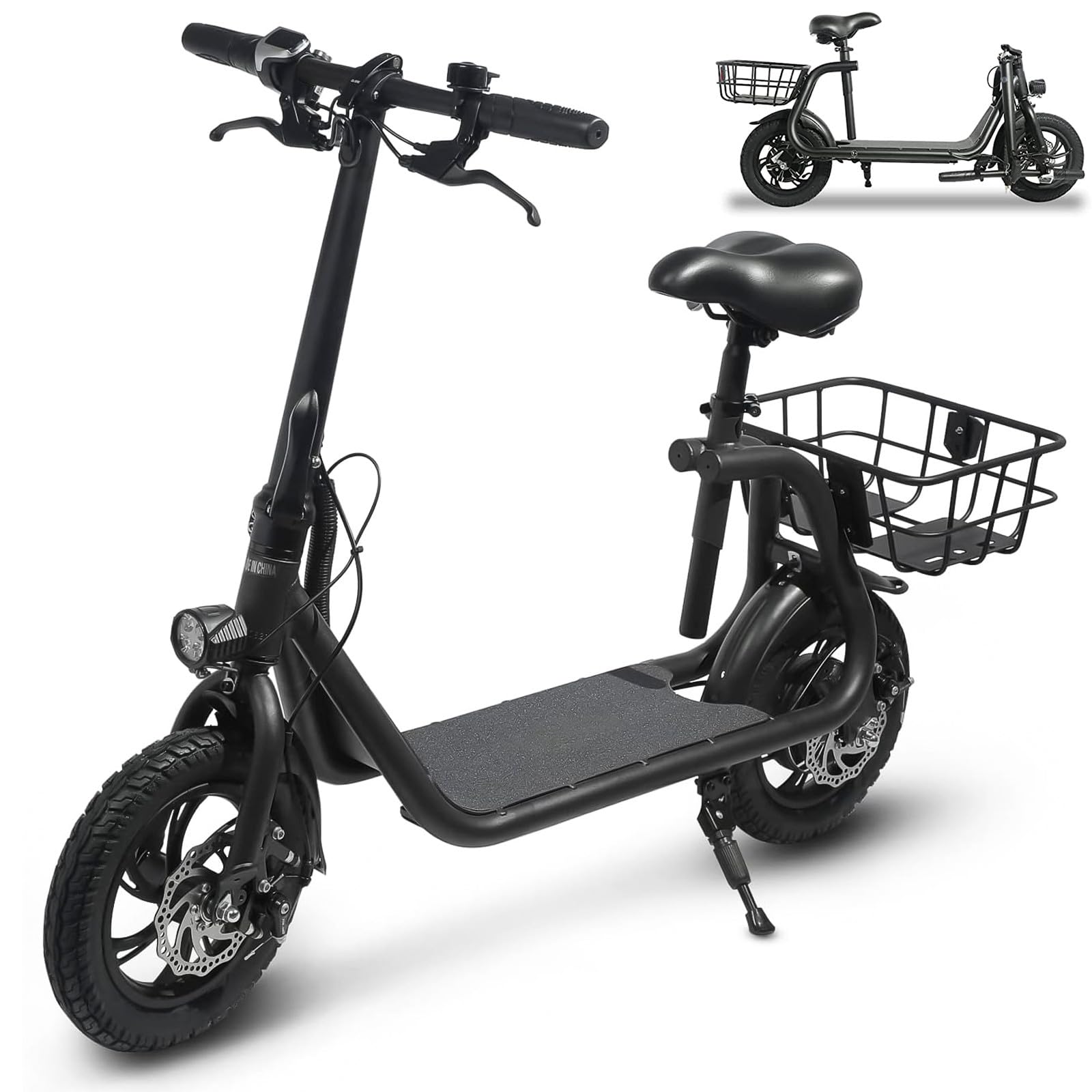 Electric Scooter for Adults, Foldable Commuter E-Scooter with Seat, 20 Miles Range 15.5MPH, 450W Powerful Motor, 36V 8Ah Battery, 12" Air Tire Sport Scooters with Basket