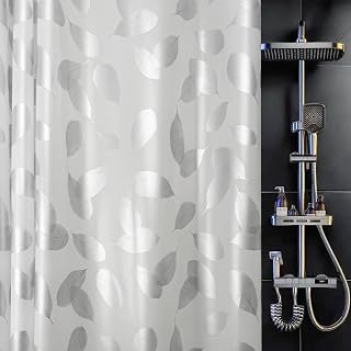 TRIMENGO Silver Leaf PEVA Shower Curtain Liner - Waterproof 5G Printed Design, Rustproof Grommets, 70x72 Standard Size for Bathroom