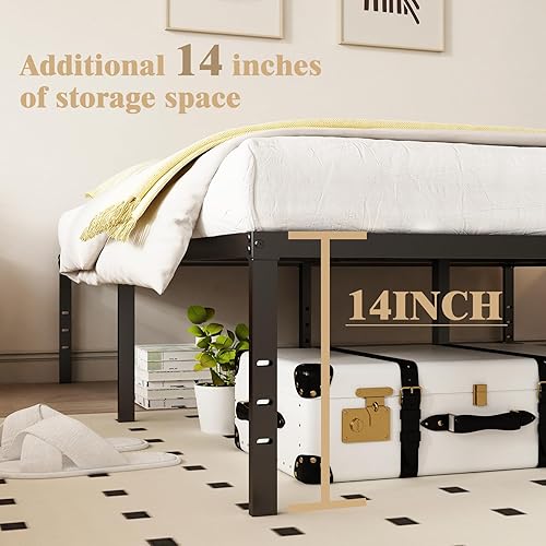 Miniatura 8 de Marco de cama de metal individual XL de 14 pulgadas con estructura resistente, estable, fácil montaje, dormitorio, habitación de invitados, no