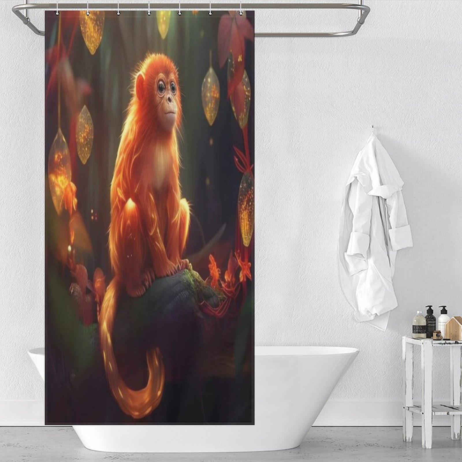 Rideau de douche singe rideau salle de bain lavable avec 12 crochets