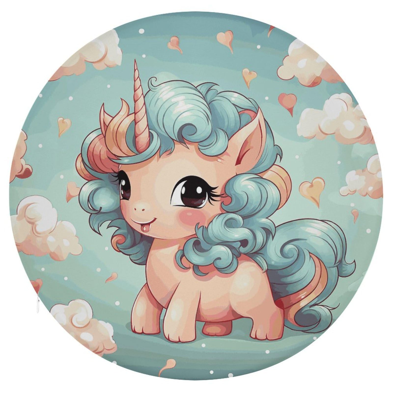 Coussin de sol de méditation rond en mousse à mémoire de forme pour adulte motif cheval arc-en-ciel