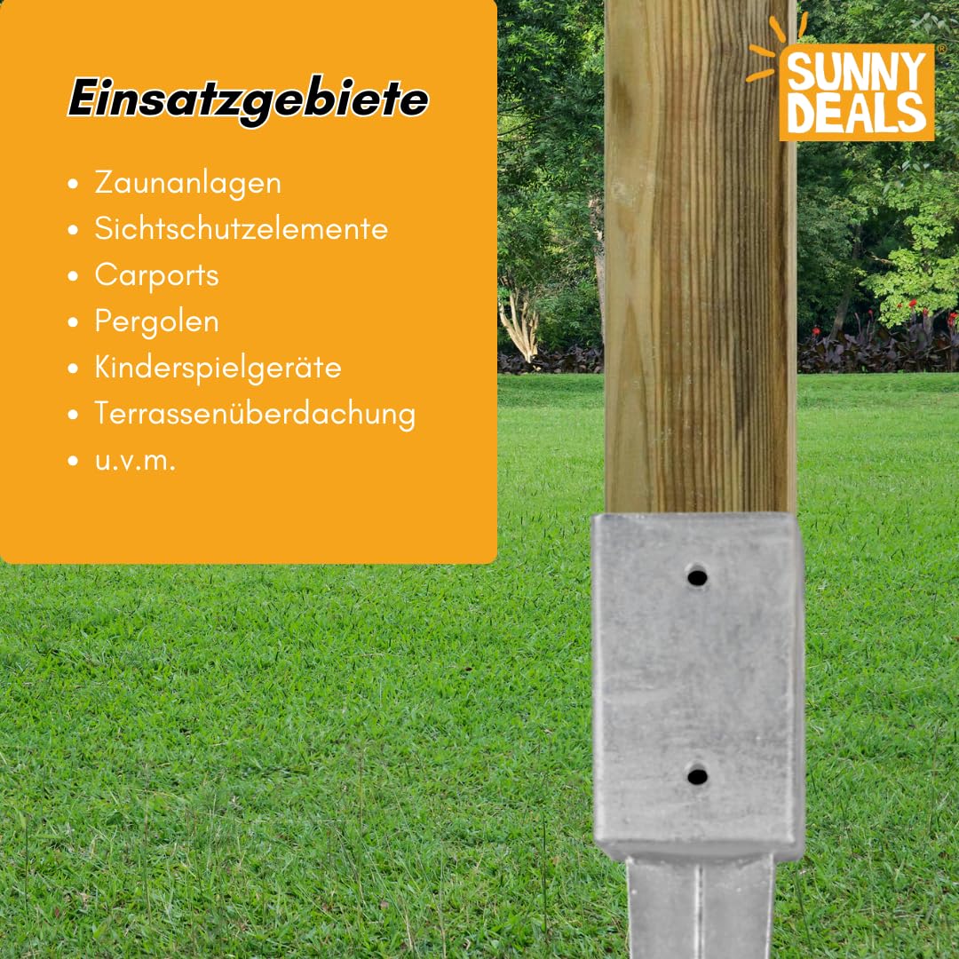 Einschlaghülsen für Pfosten 7x7 cm | 12er Set Bodeneinschlaganker verzinkt | Einschlaghülsen ca. 71x71x750 mm | Bodenanker für Kantholzpfosten ohne Betonieren