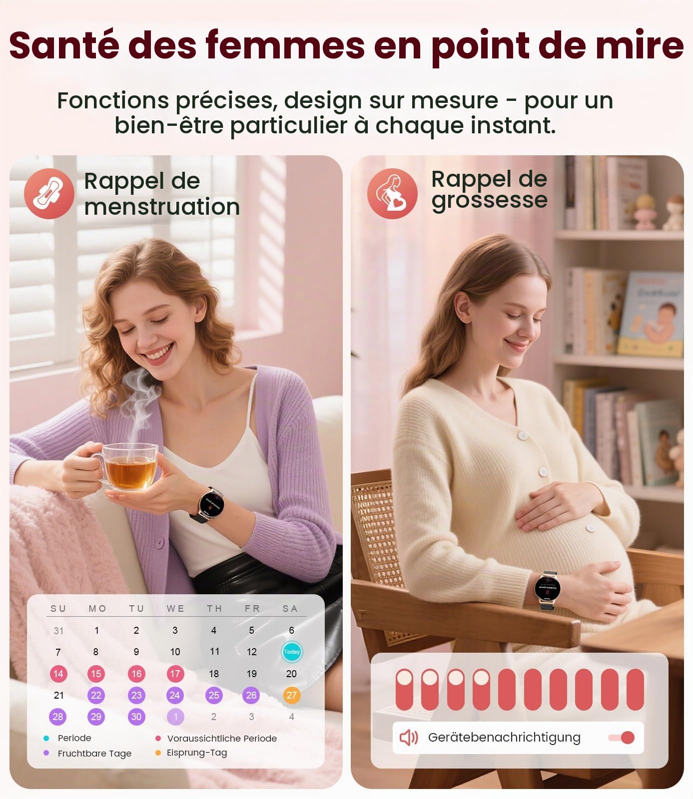 Montre Connectée Femme 2026 avec Appels - 7,99 mm Smartwatch Élégante Ultra-Mince avec Écran HD Always-On 1,43 pouces, IP67 Étanche, 100+ Modes Sport, Santé Féminine pour iOS Android, Or Noir