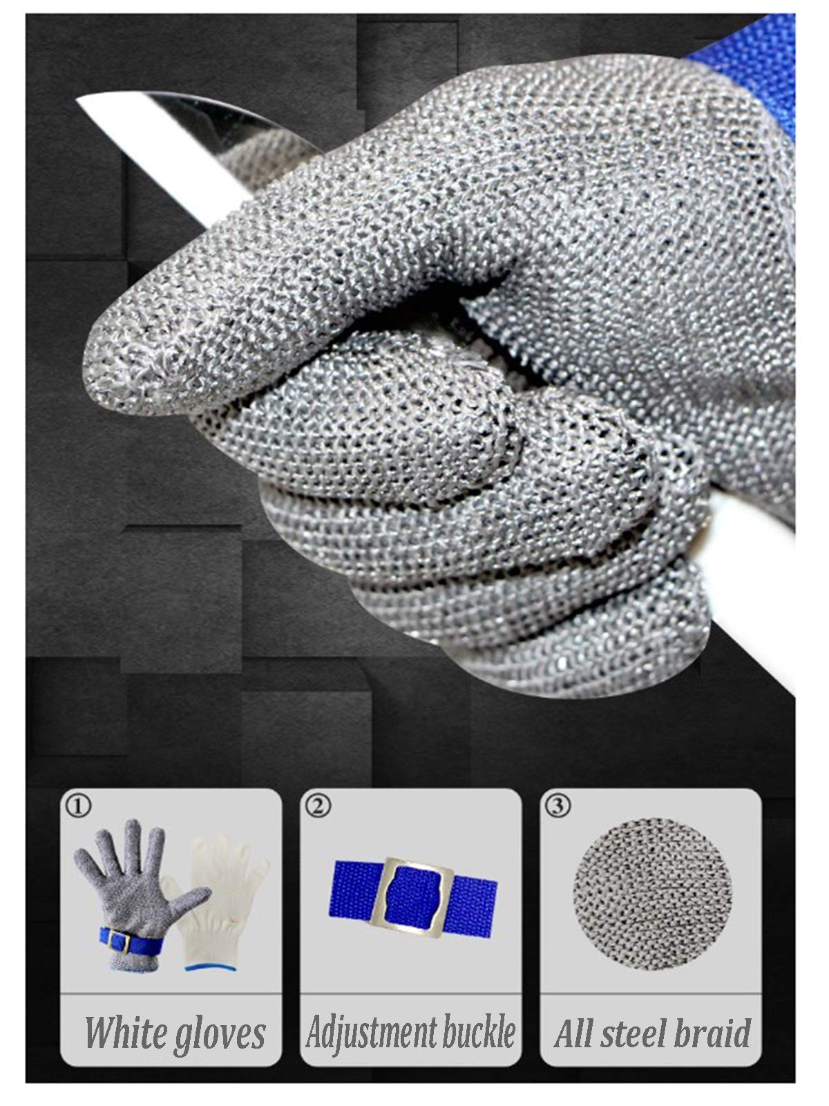 Guantes Anticortes, Guantes Resistentes a Cortes, de Alambre de Acero 316L, Resistentes a Cortes, para Pesca, Tallado de Madera y Carne.