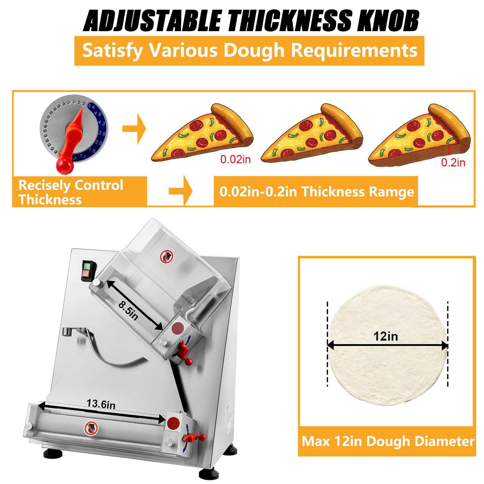 Rullo Per Pasta Per Pizza 370 W, Max 11", Rullo Per Pasta Per Pizza Elettrico Automatico Da 370 W, Macchina Per Impastare A Spessore Regolabile In Acciaio Inossidabile Per Attrezzature Per Noodle