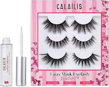 CALAILIS False Eyelash 3D Effect Faux Mink Fake False Eyelash Long Natural Eyelashes 3 Pairs With 5g False Eyelash Gluecs18-1 Black