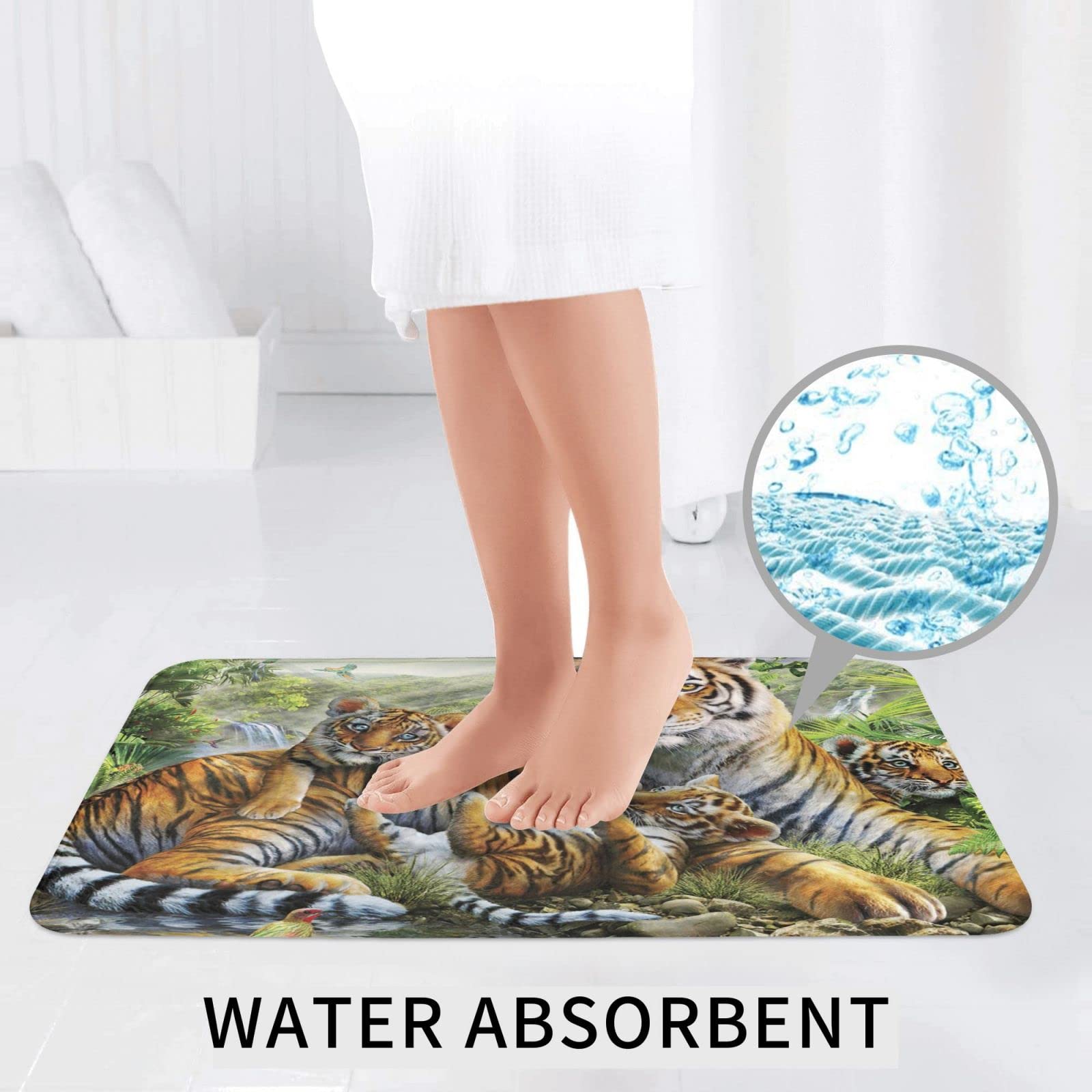 Danlim Lot de 3 tapis antidérapants pour salle de bain, super absorbants, lavables en machine, motif tigre de la jungle