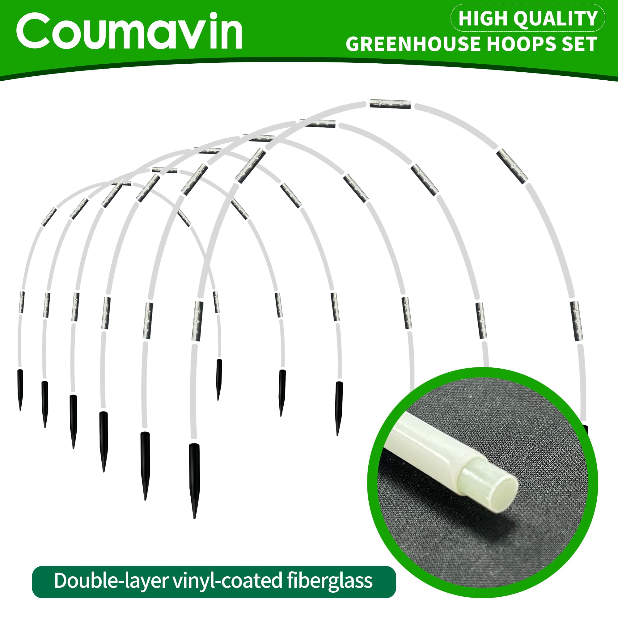 Juego de 36 aros de invernadero para túnel de cultivo, aros de jardín para camas elevadas, cubierta de fila, marco de aro de fibra de vidrio flexible, kit de aros de bricolaje para exteriores, 12