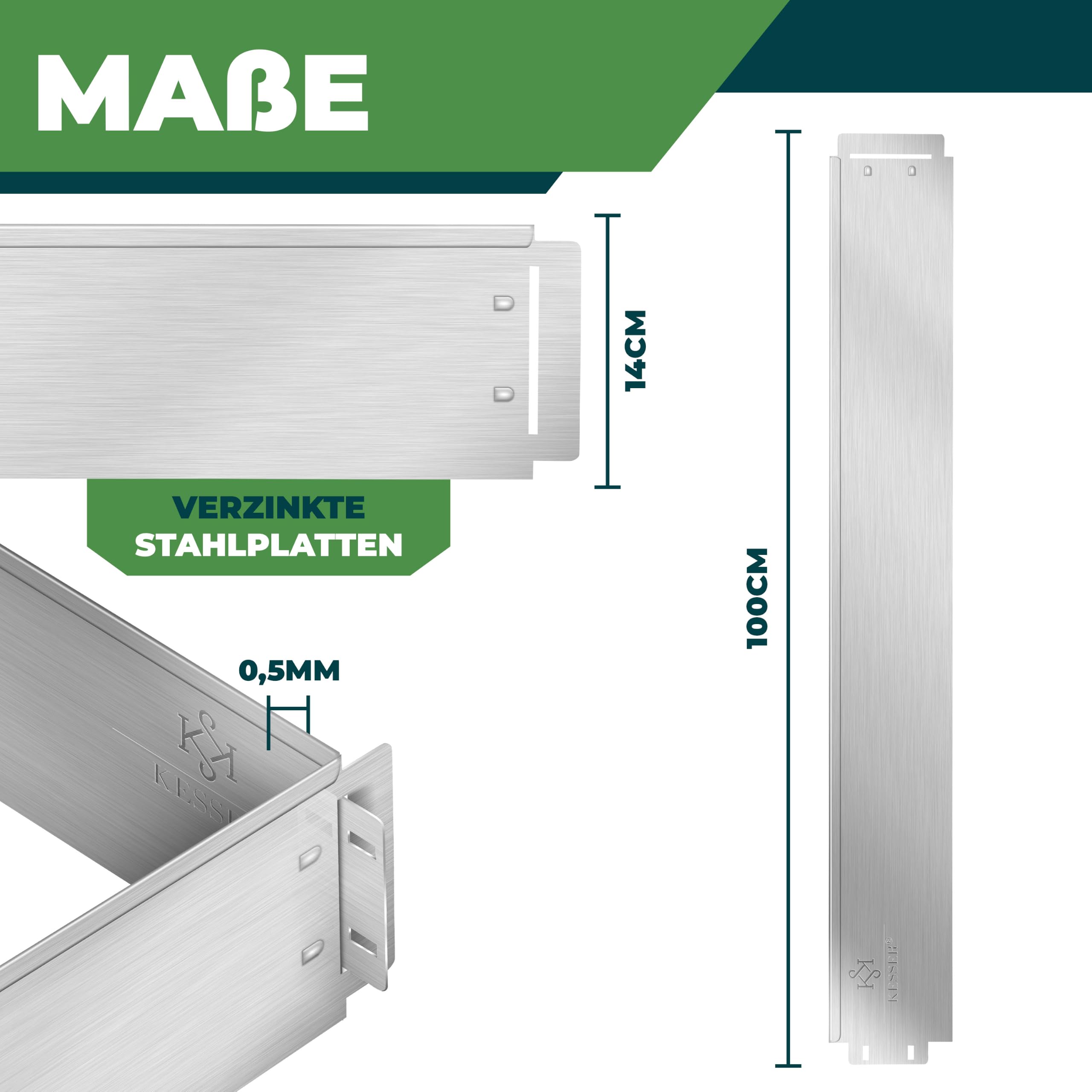 KESSER® Rasenkante Beeteinfassung Beetumrandung 5m 100x14cm Beetbegrenzung Rasenbleche Mähkante Metall Palisade Silber