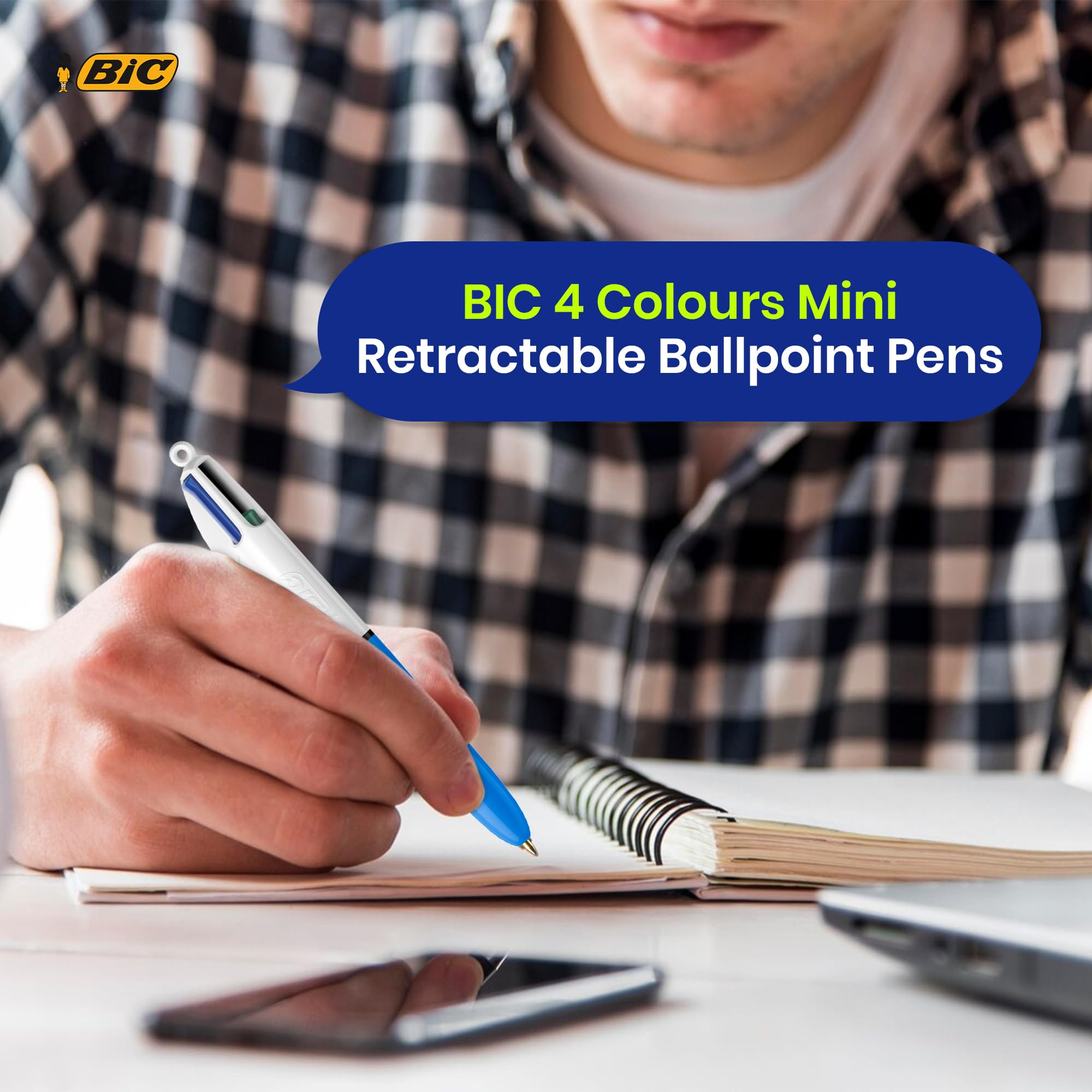 BIC 4-farbige Mini-Kugelschreiber – 6 Stück, Einziehbar, 12 Cm Lang – Mit Blau, Schwarz, Rot, Grüner Tinte (1,0 Mm)