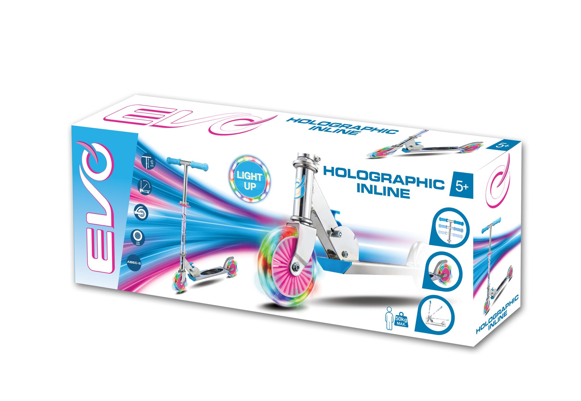 Evo Patinete holográfico en línea de 2 ruedas, color rosa y azul
