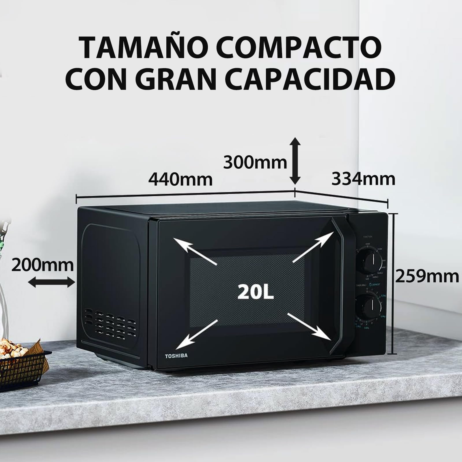 Toshiba MW2-MG20P(BK) Forno micro-ondas 20 L, brilho 700W/1000W, com crispy grill e função de cozedura combinada, 9 níveis de potência,