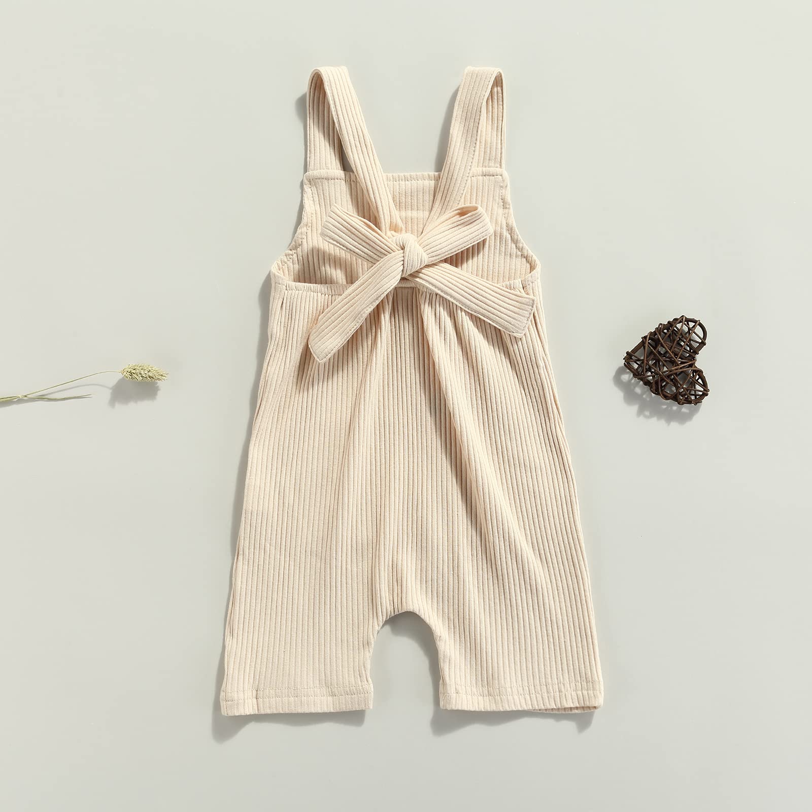 FYBITBO Newborn Infant Girl Boy Clothes Rainbow Jumpsuit Shorts with Pocket Cotton Overalls Summer Ribbed Outift (6-12 Months,Off-White)