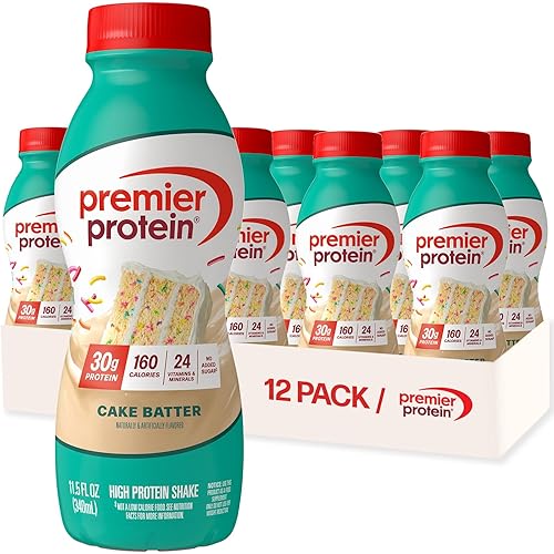 Premier Protein Shake, Cake Batter, 30g Protein, No Added Sugar, 24 Vitamins & Minerals to Support Immune Health, 11.5 fl oz, 12 Pack (Packaging May Vary)