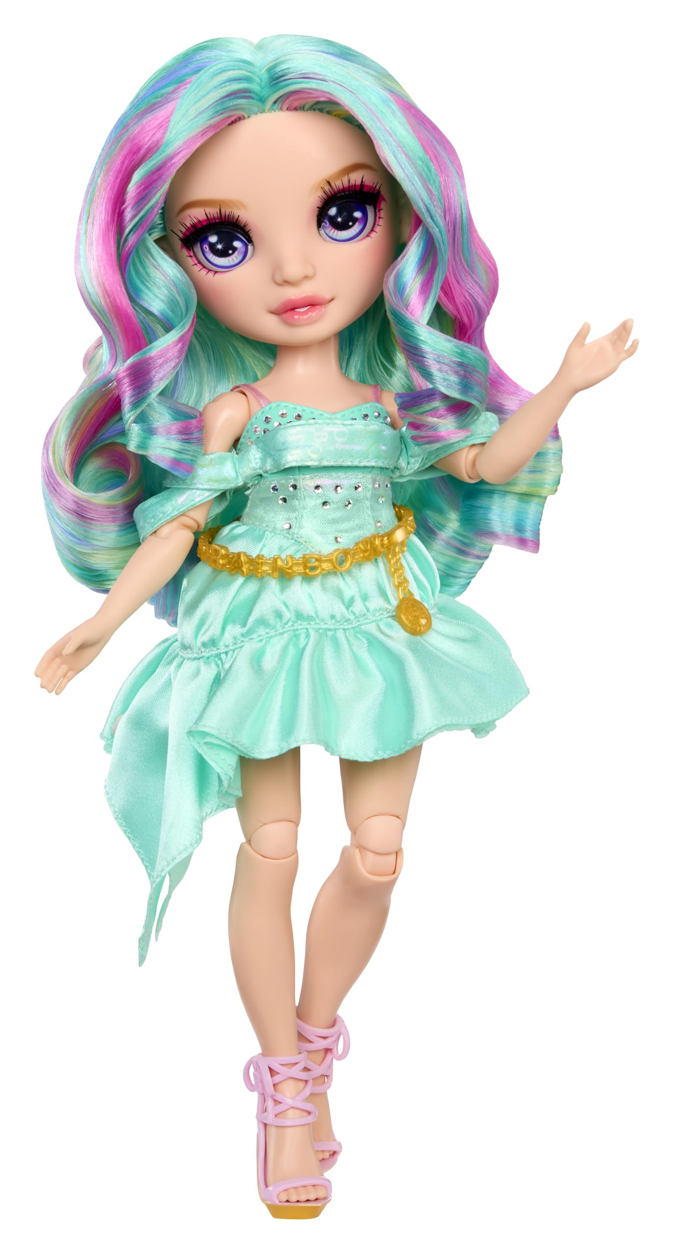 RAINBOW HIGH Be Dazzling - Celine Turquoise - Muñeca de Moda Turquesa de 28 cm con Herramienta para Deslumbrar, Gemas Brillantes y Accesorios de Estilismo