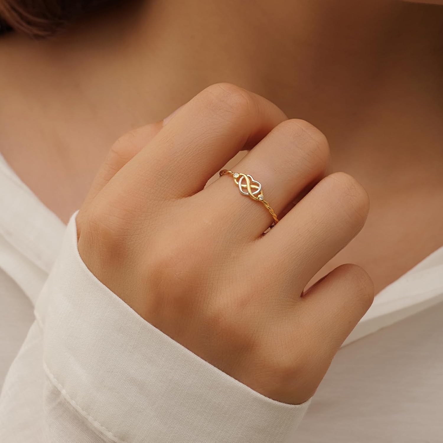 925 14K Gold Plated 925 Sterling Silver Rings for Women Heart Infinity Knot Promise Rings for Her Stackable Dainty CZ Ring Comfort Fit Jewelry for Anniversary Birthday Christmas Graduation Gifts